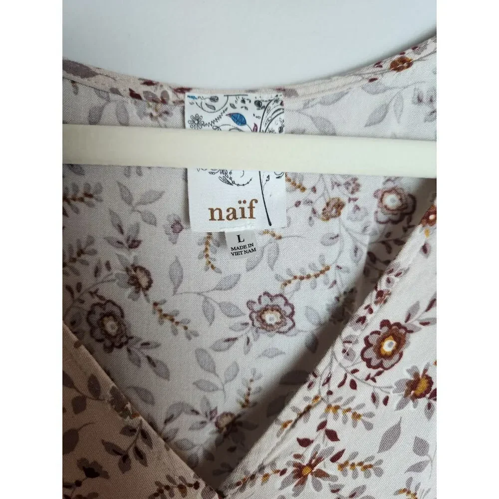 Naif Floral faux wrap Ruffled dress sz L cottagecore boho floral Prairie - Picture 6 of 10